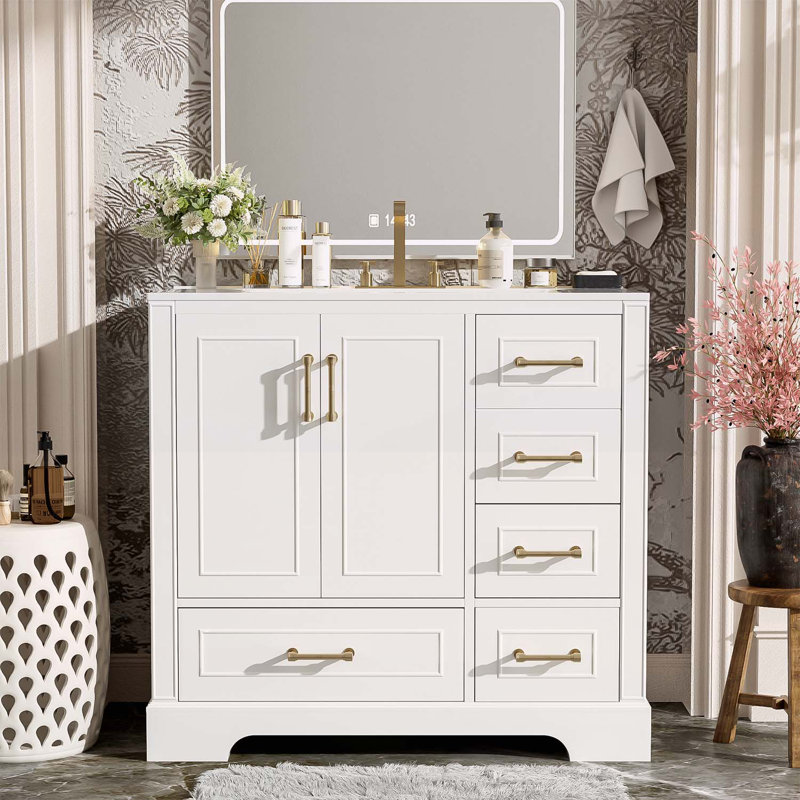 Charmant meuble-lavabo avec caractéristiques haut de gamme et rangement spacieux, Blanc