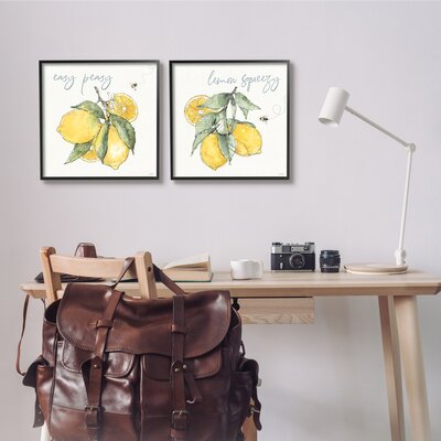 Easy Peasy Lemon Squeezy Phrase Yellow Honey Bees 2Pc Black Framed Giclee Texturized Art Set By Anne Tavoletti -  Stupell Industries, a2-252_fr_2pc_17x17