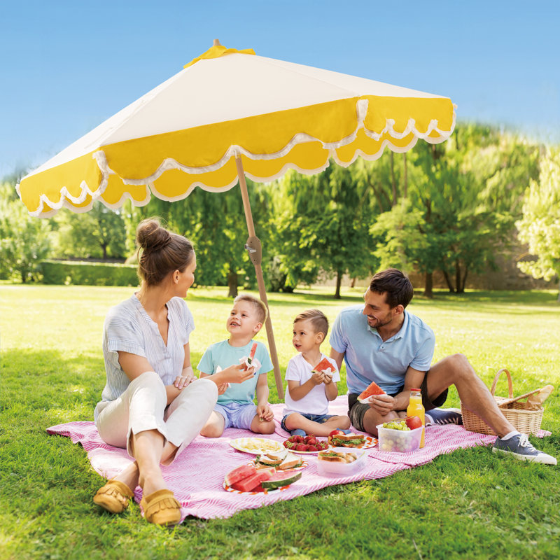 Parasol de patio avec manivelle, parasol d'extérieur avec 6 nervures en aluminium avec pampilles pour patio, terrasse, bord de piscine