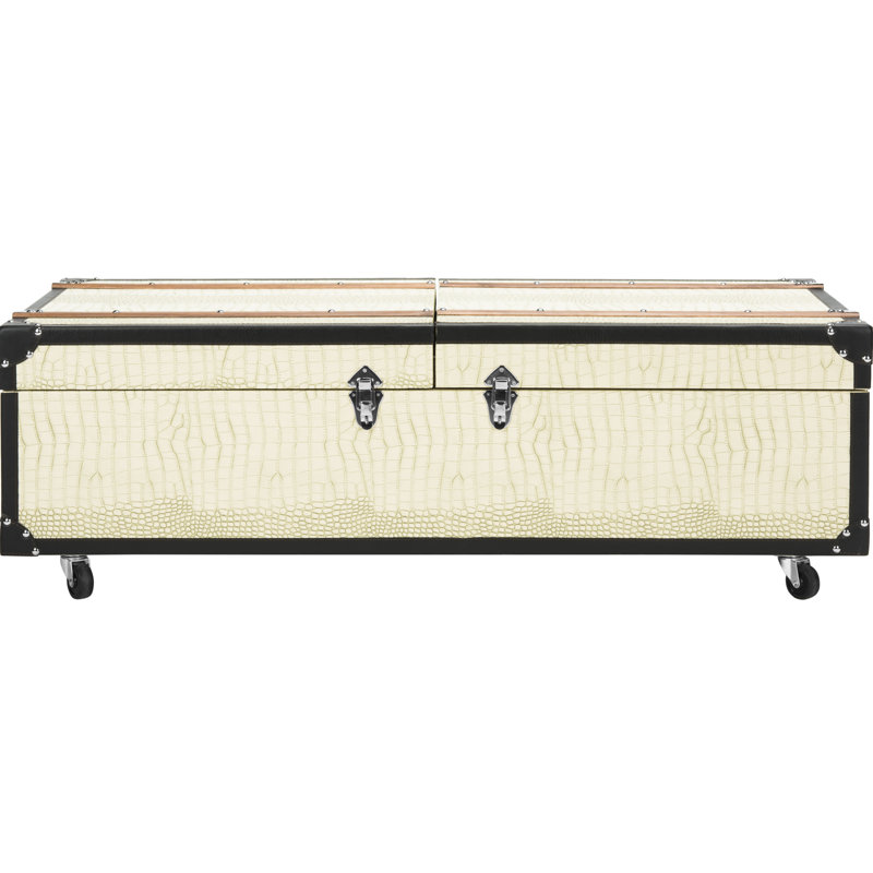 Table basse à roulettes avec rangement Rocker, Crème