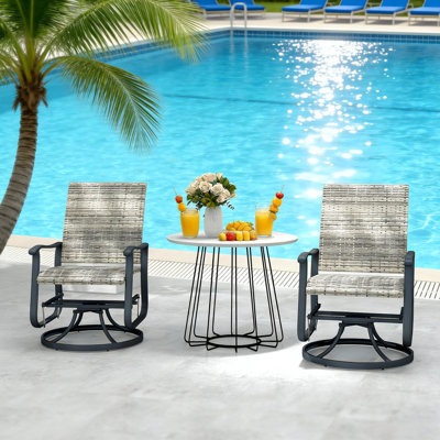 Fauteuil à bascule jaune pour extérieur, pivotant à 360° et mouvement de glissement, structure en acier thermolaqué, repose-pieds réglables, dossier haut confortable, support jusqu'à 120 kg, assemblage requis pour terrasse avec pivot.