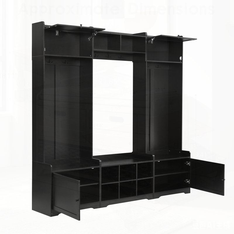 Modern Hall Tree with Shoe Storage, 4-in-1 Entryway Bench, 8 Cubbies, 7 Hooks, and Adjustable Shelf for Organized Living