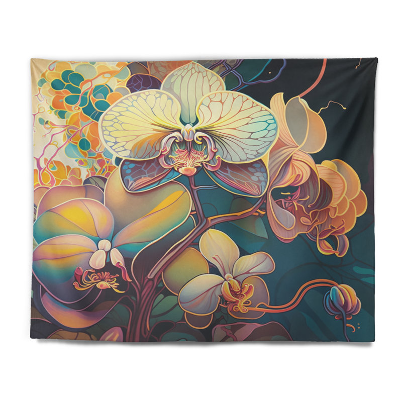 Tapisserie orchidée fleurie en polyester VII, H 32 po x l 39 po