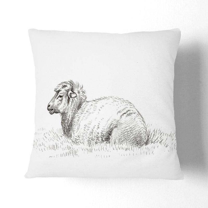 Lying Sheep by Jean Bernard Cushion with Filling, 40cm H x 40cm W x 15cm D, White