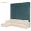 Grand lit escamotable mural avec canapé et tablettes, panneau vert, canapé beige-1431523234