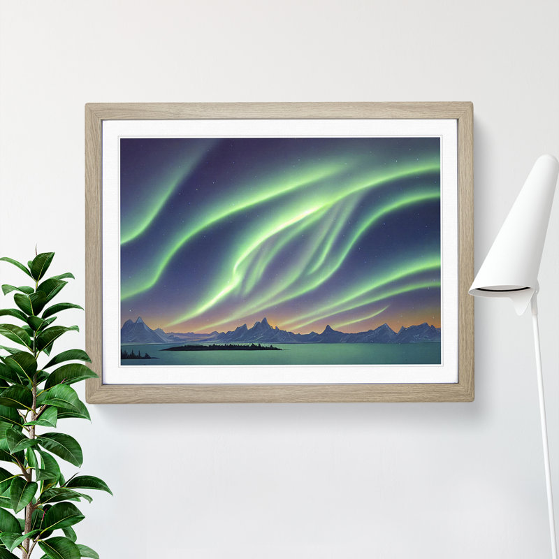 Illuminated Northern Lights - Framed Print, 34cm H x 46cm W, Grey