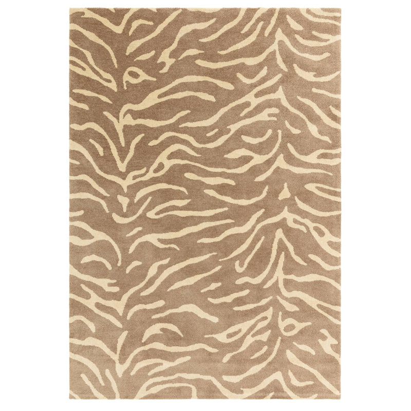 Alaisdair Tiger Animal Print Taupe Area Rug, Rectangle 200 x 290 cm