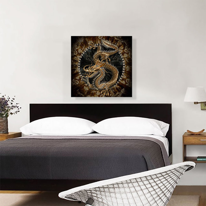 «Asian Dragon Emblem Insignia Crest», impression sur toile tendue, H 26 po x l 26 po x P 0,75 po