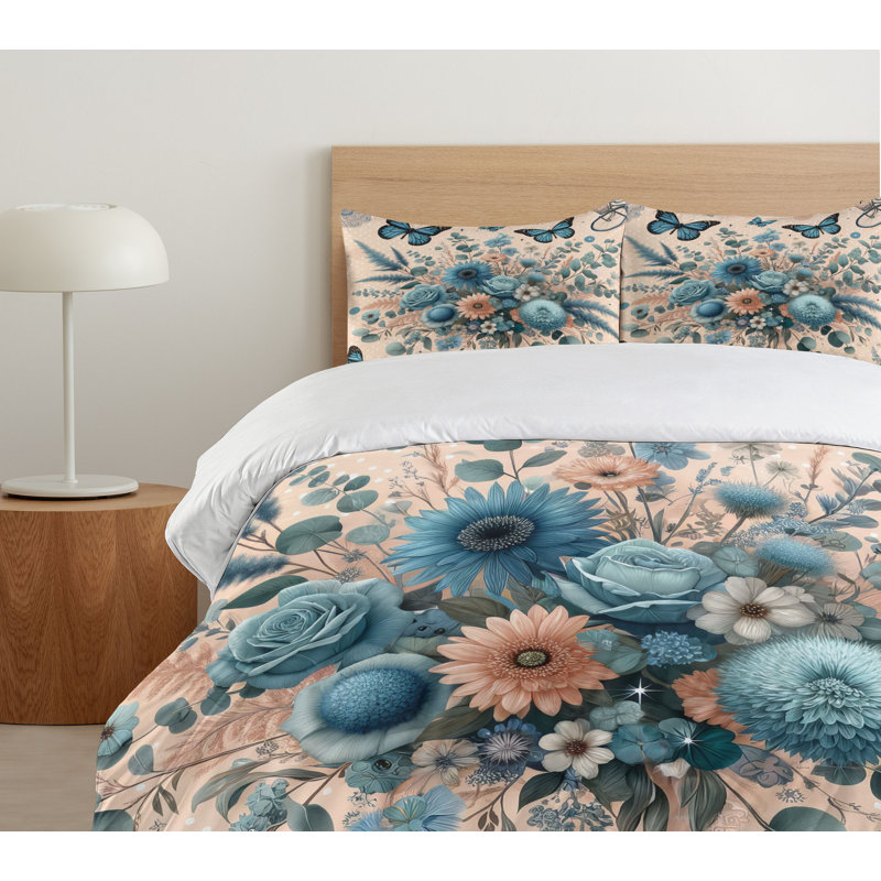 Floral Eucalyptus Duvet Cover, Queen Duvet Cover + 2 Standard Shams