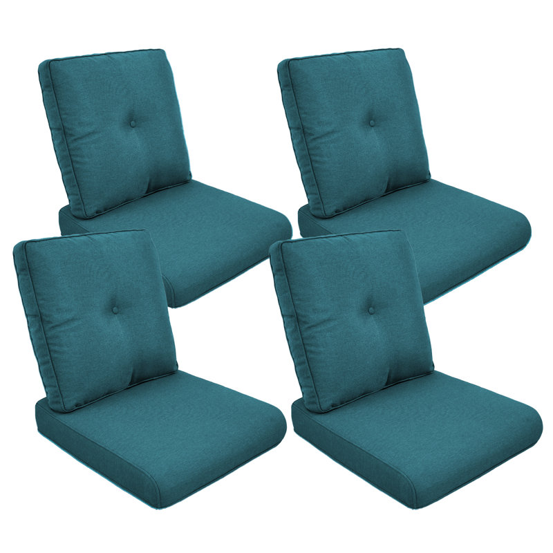 Schutt 22" W Olefin Outdoor Seat/Back Cushion with Removable Zippered Covers, Peacock Blue, 4 Seat/Back Cushion