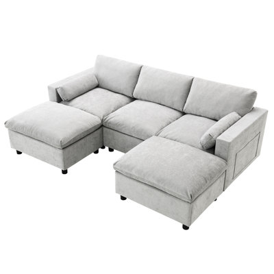86.5'' Chenille Modular With Storage, 5 Seat U Shaped Couch , 2 Ottomans For Living Room, Fashionable And Cozy Sectional , Storage Ottomans, Room Warmth Comfort