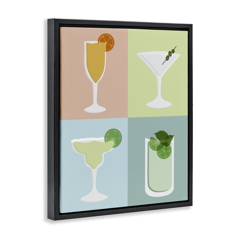 "Pastel Bar Cocktail Floater", art mural par Natalie Carpentieri, Cadre flottant noir de jais, H 21 po x l 17 po