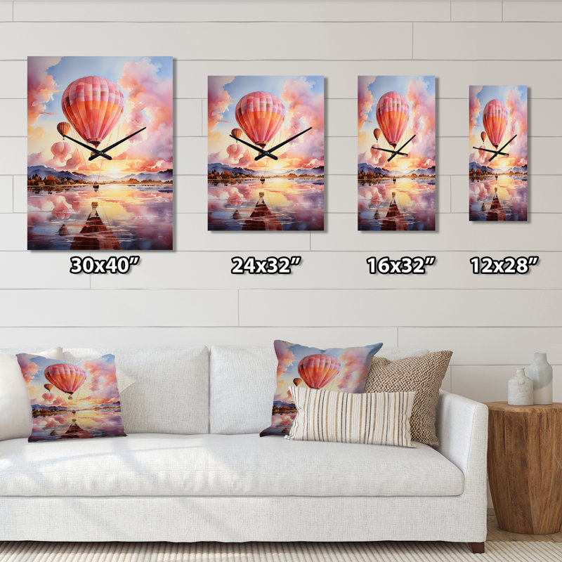 Hot Ballon Clouds Dreamy Horizons - Horloges murales nautiques et de plage, Grand
