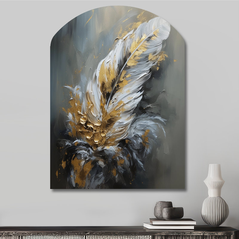 Yara - Arch Glam Feather, impression murale de sculpture murale asymétrique en métal, H 34 po x l 25 po