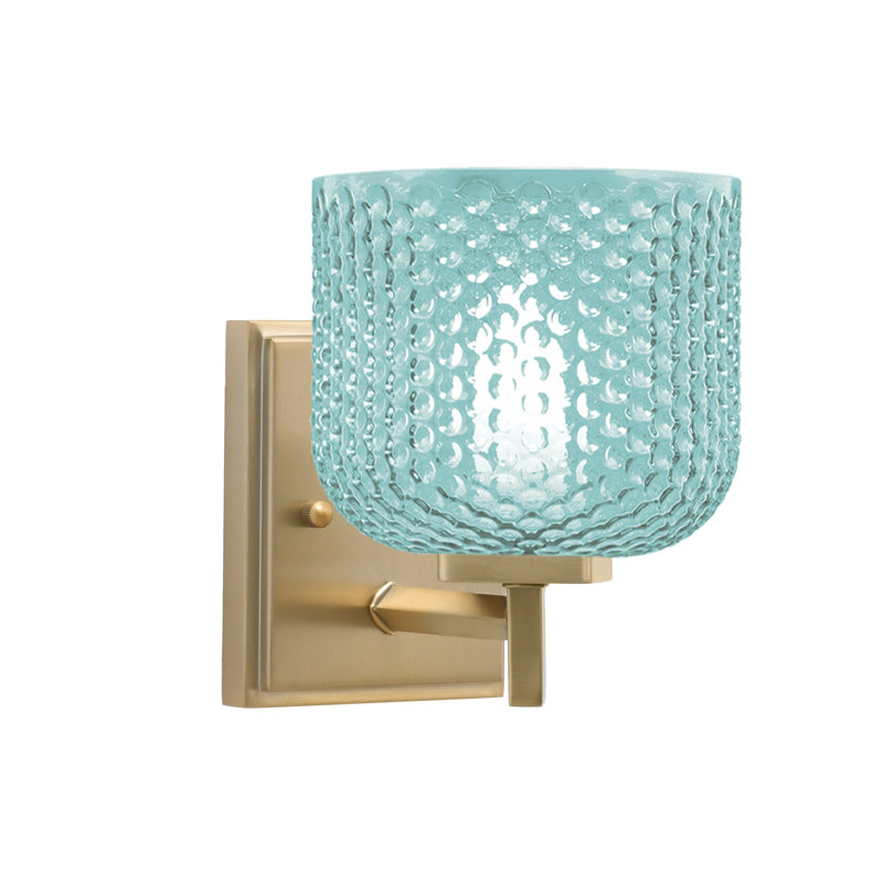 Mariko Wall Sconce Shown In  Finish With 6" Turquoise Textured Glass, Teal, New Age Brass