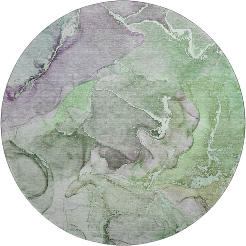 Premium Machine Washable Cerrito AMF500 Green Rug, Round 8'
