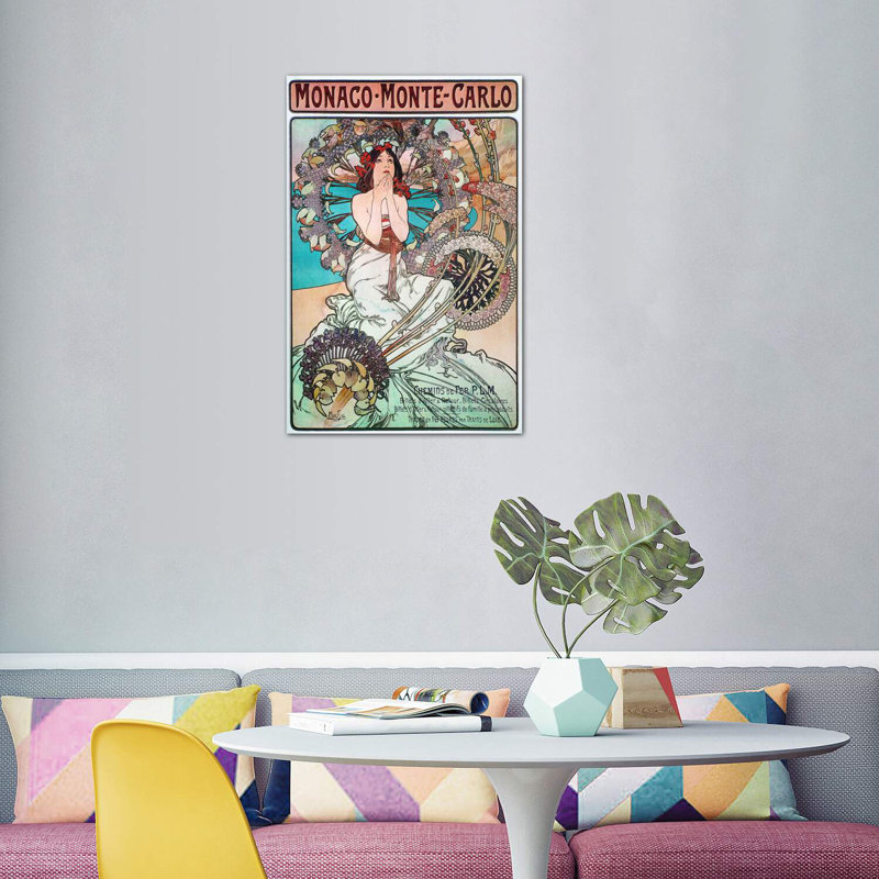 Monaco, Monte Carlo, 1897 par Alphonse Mucha - impression d'art graphique, Toile tendue, H 48 po x l 32 po x P 1,5 po