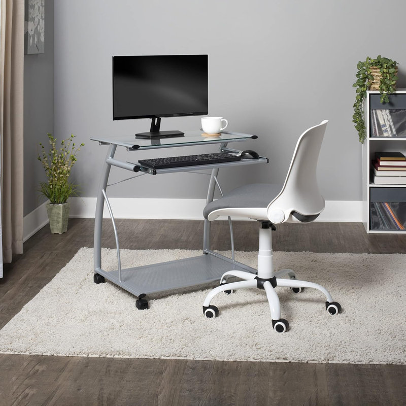 L-Shaped Computer Desk With Sliding Keyboard Tray And Mobile Casters For Home Office Workspace