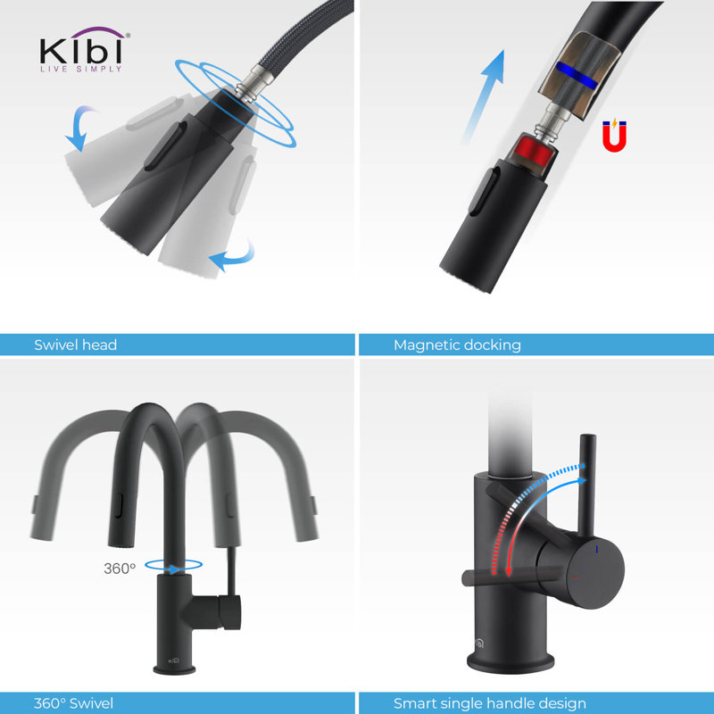 KIBI Luxe Pull Down Kitchen Faucet, Matte Black