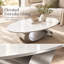 Table basse ovale en faux marbre de 124 cm (48,9 po), base en acier inoxydable gris pour salon
