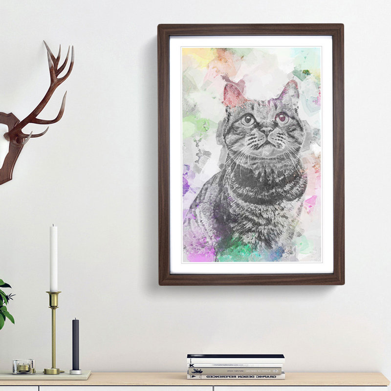 Colours of a Cat in Abstract - Picture Frame Graphic Art Print, 87cm H x 62cm W x 2cm D, Walnut Framed