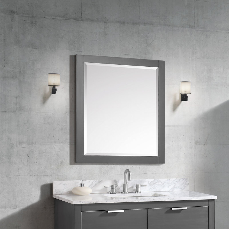 Mason Rectangle Solid Wood Beveled Wall Mirror, 32" H x 28" W, Twilight Gray w/ Matte Gold