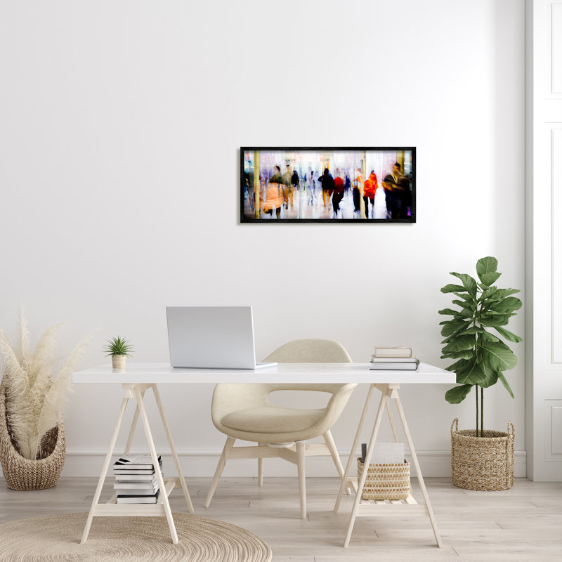 «Modern Industrial Crowd Abstract Long Exposure», art mural par Sven Pfrommer, H 13 po x l 30 po, Giclée encadrée noir minuit