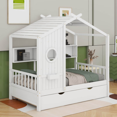 Anallely Wood House Bed With Trundle And Storage