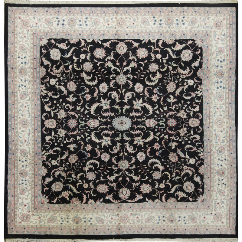 Tapis noir et ivoire de haute qualité noué à la main