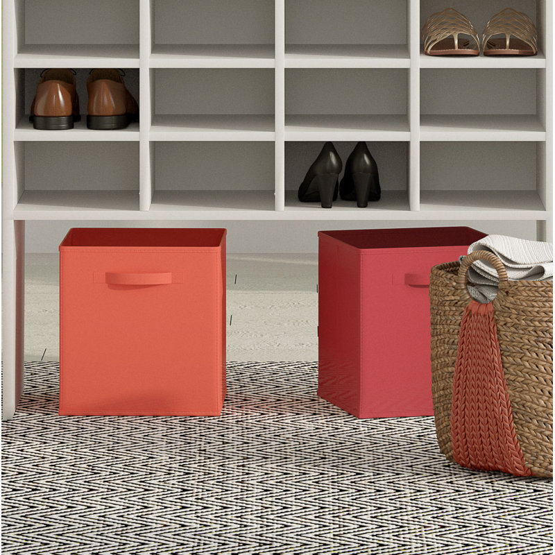Cubeicals Fabric Basket 28cm Collapsible Storage Cube Drawer with Pull Handle, Coral