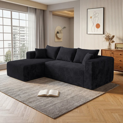 Canapé d'angle modulaire en flanelle de 276 cm (108,66 po), enroulable en 2 pièces avec 5 coussins, aucun assemblage requis, noir