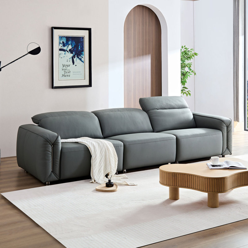 Canapé moderne en cuir 3 places à conception simple, canapé confortable avec sièges très profonds, canapé-lit réglable, Gris