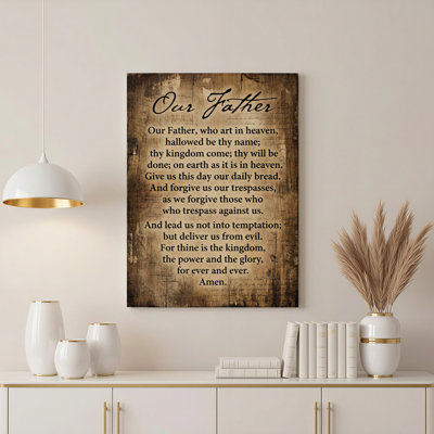 Our Father Prayer Wood Texture Canvas Wrapped Wall Art Religious Christian Scripture Print For Home Church Or Office Decor