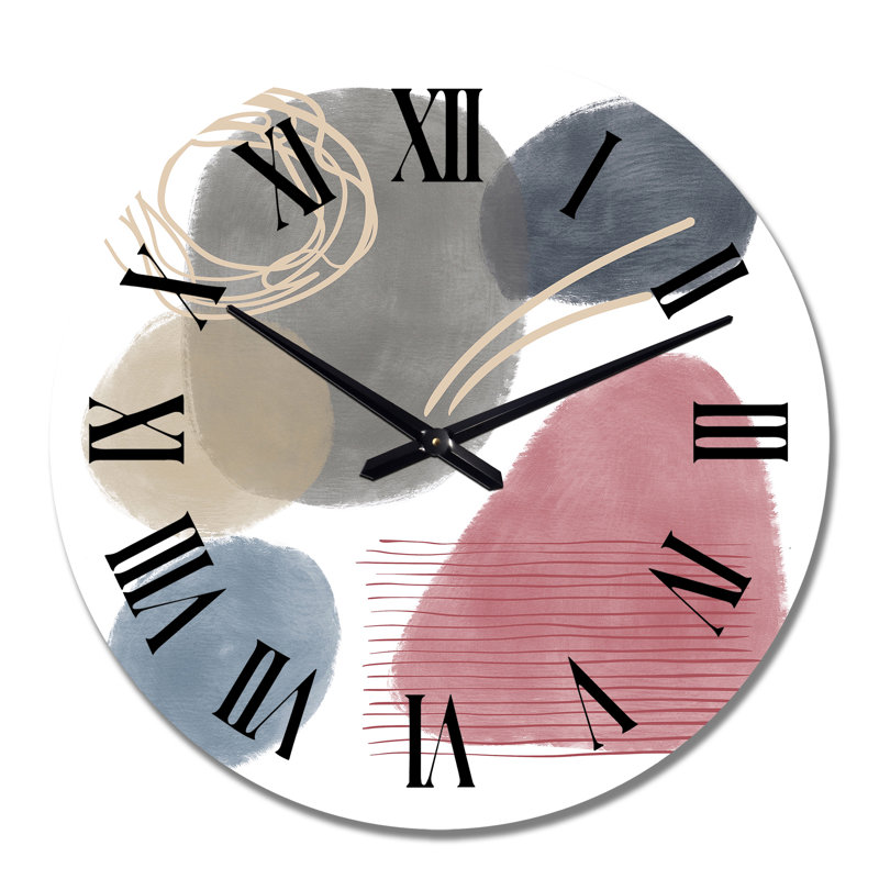 Éléments abstraits rouges, bleus et gris organiques - horloge murale moderne, Médium
