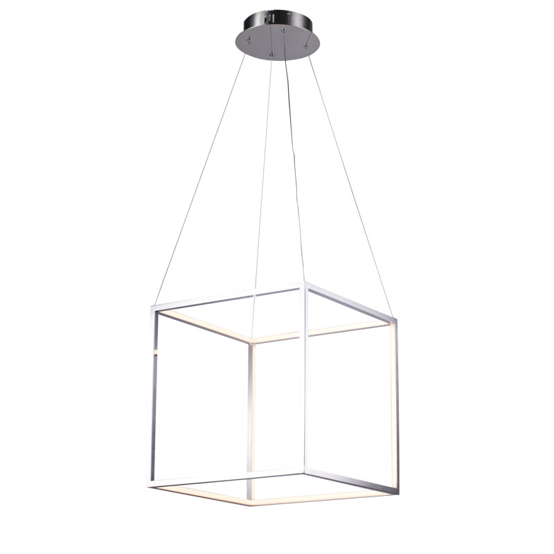 Lustre carré / rectangulaire à 12 lumières DEL, Nickel, H 17 po x l 17 po x P 17 po