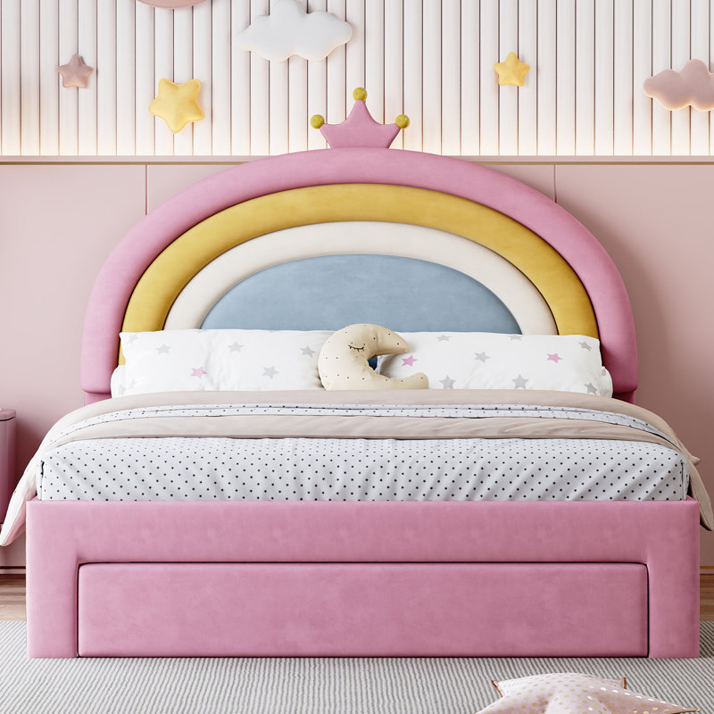 Full Size Upholstered Rainbow Bed with Drawer