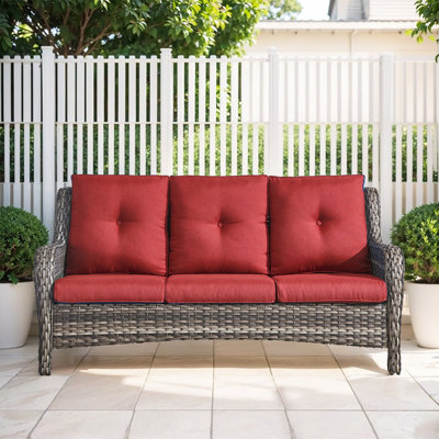 Dahlyla Buncle 75" Wide Outdoor Wicker Patio Sofa With Cushions by Red Barrel Studio