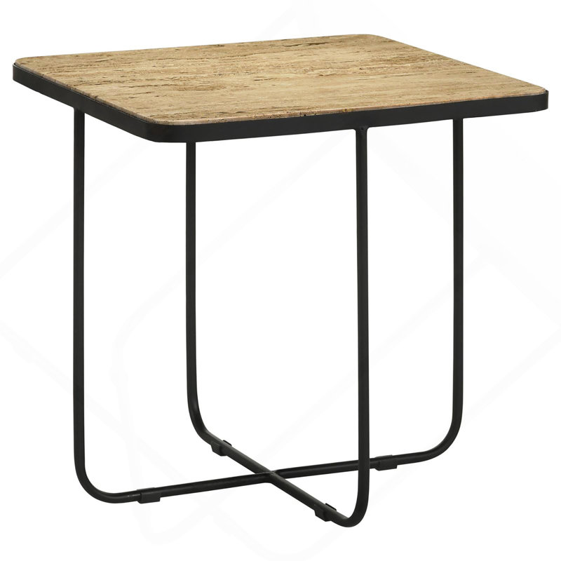 Travertine And Black Accent Table