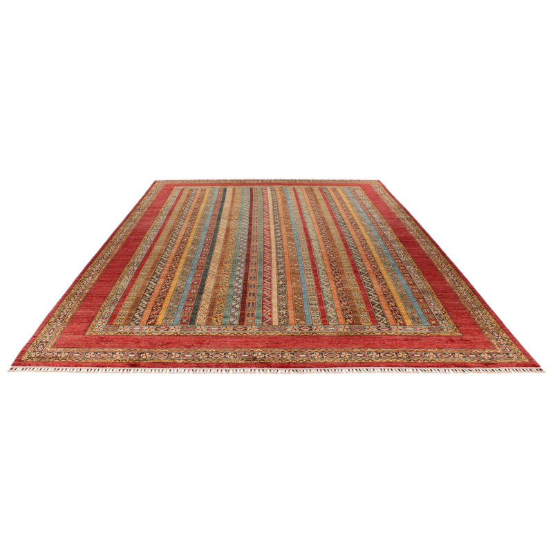 Tapis tribal turc 9 x 12 multicolore et rouge
