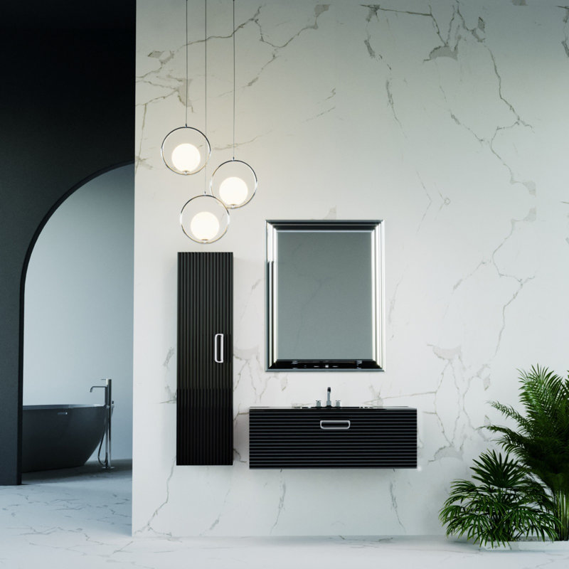 Meuble-lavabo simple l 48 po Linea, Noir, Chrome