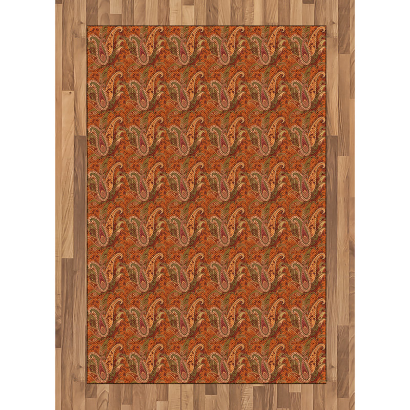Orange High Density Long Fiber Poly Threads Decorative Area Rug Carpet, Rectangle 4' x 5'8"