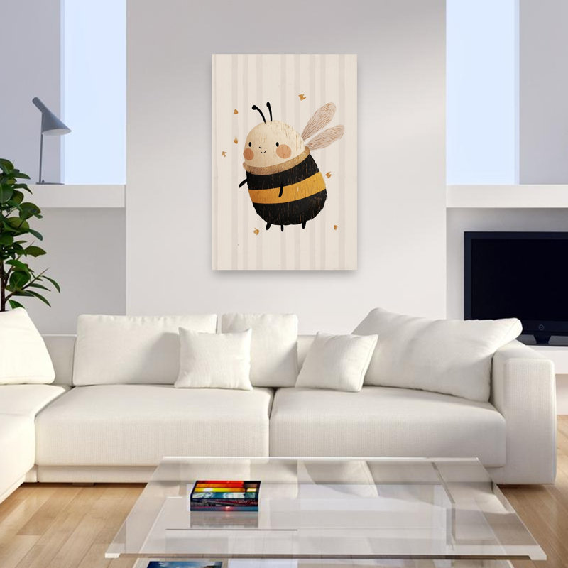 Happy Little Bee Contemporary Bee Wall Art Print 1 Piece Wrapped Canvas Wall Art, 121.92cm H x 81.28cm W
