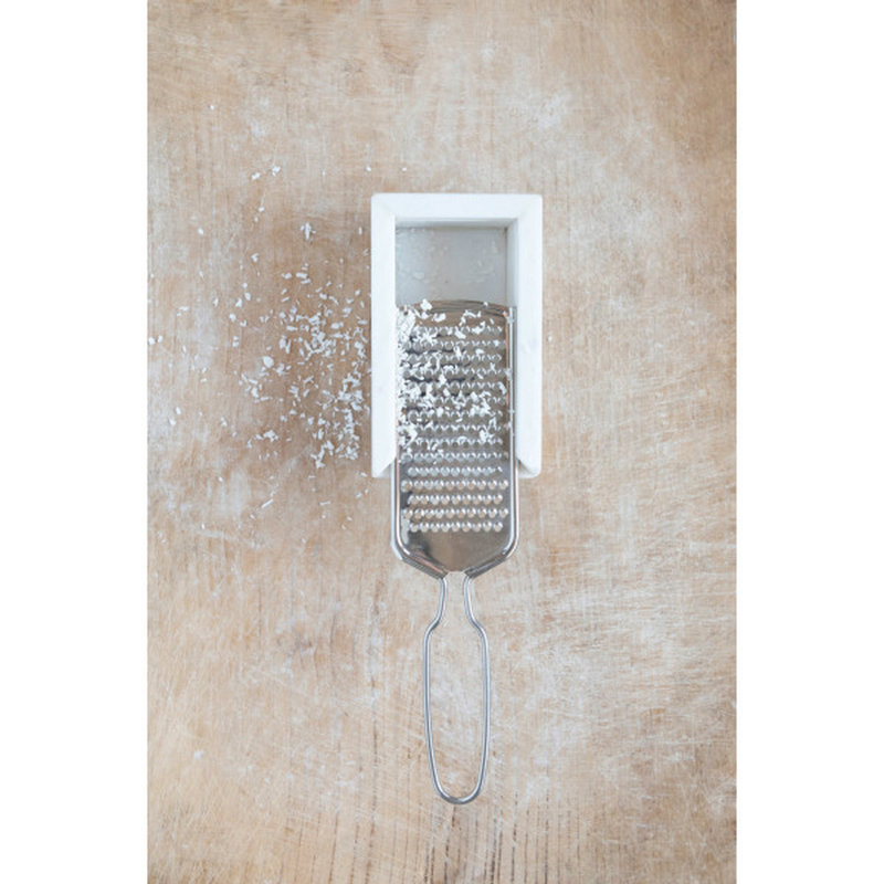 White Marble and Stainless Steel Cheese Grater with Container