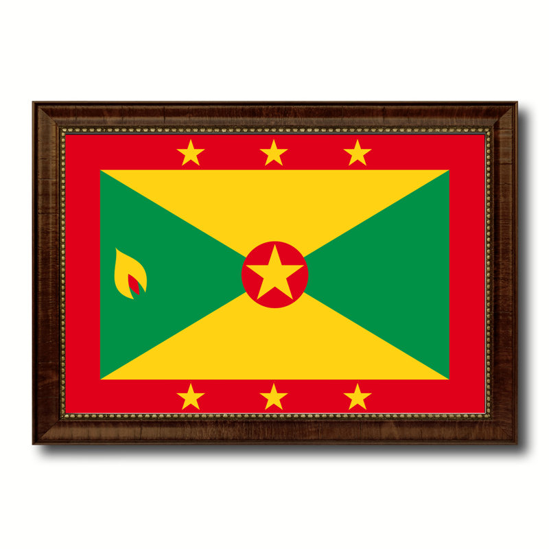 "grenada country flag" , reproduction d’art sur toile, H 21 po x l 30 po x P 1 po, Encadrement brun