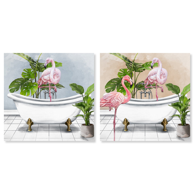 «Bathaign Flamingo», ensemble de 2 impressions, Toile tendue, H 12 po x l 24 po