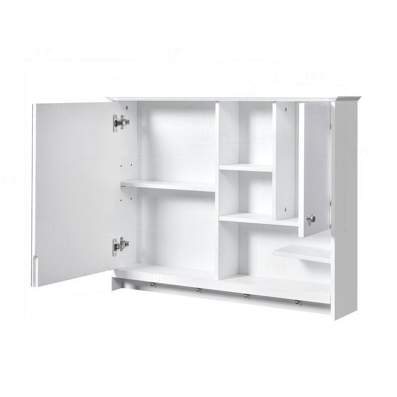 Armoire de salle de bain murale polyvalente avec miroir et tablettes réglables