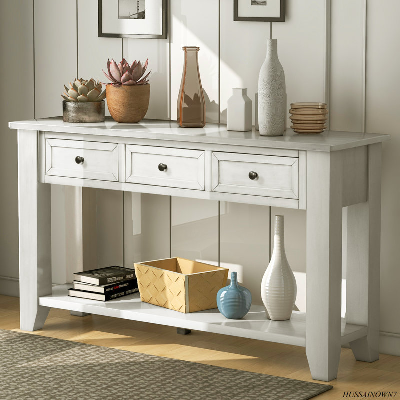 Canapé console de 55 po avec 3 tiroirs et 1 tablette (identique à WF299185AAK), Blanc rétro