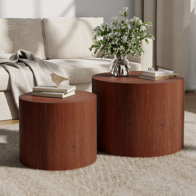 19.7" Round Nesting Coffee Table Set, Brown