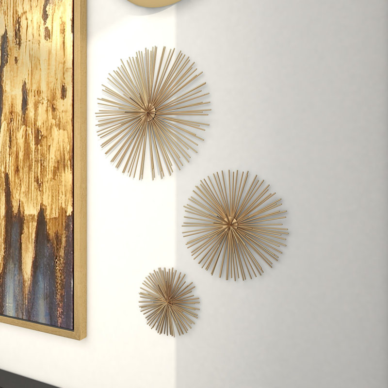 Radiant Gold Metal 3D Starburst Wall Sculpture Set, 6", 9", 12" Width