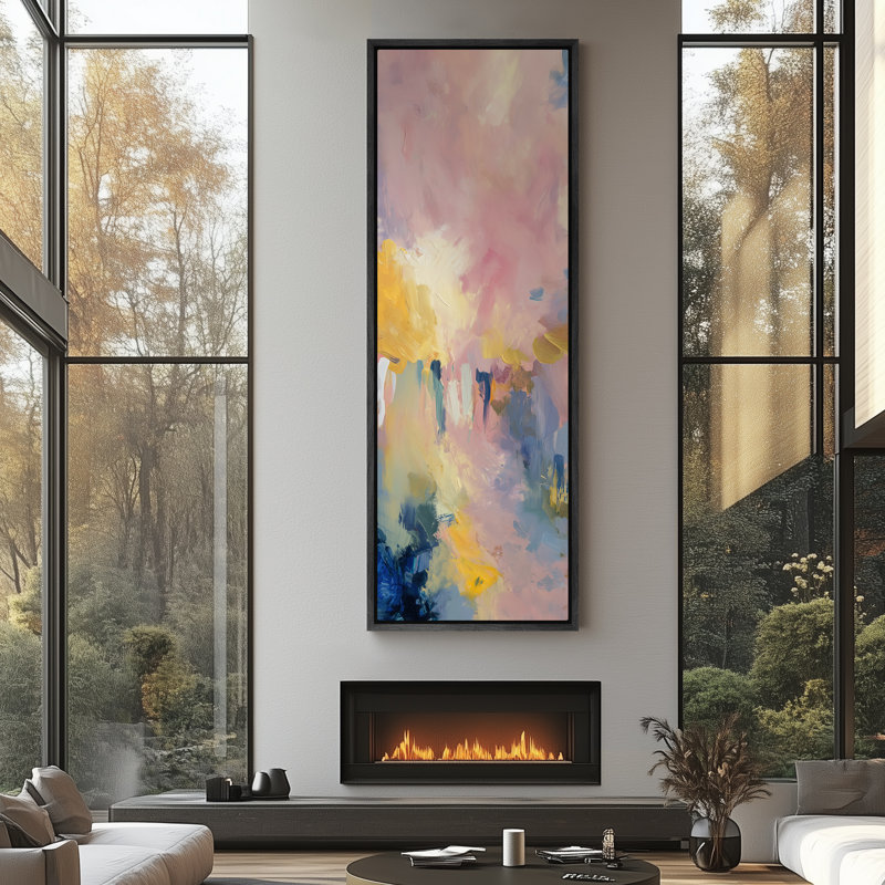 Impression sur toile encadrée douce pastel abstrait champ de couleur moderne moderne, Cadre flottant noir, H 60 po x l 20 po